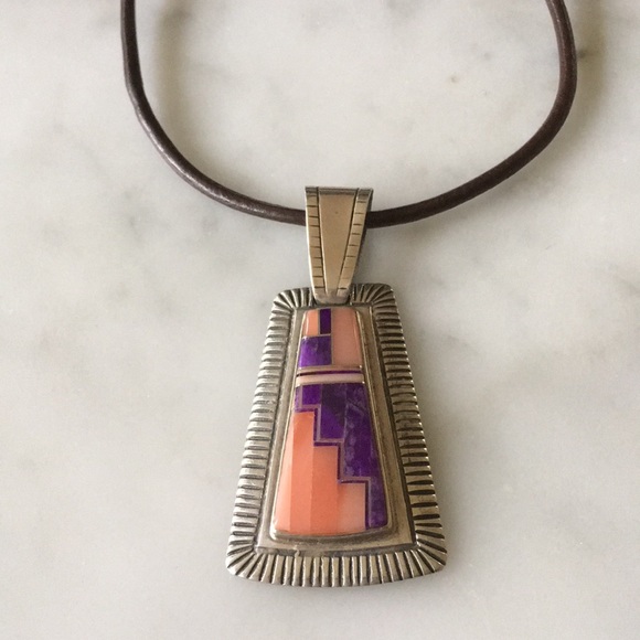 Vintage Navajo Norton Becenti Native American Inlay Pendant - Picture 13 of 14